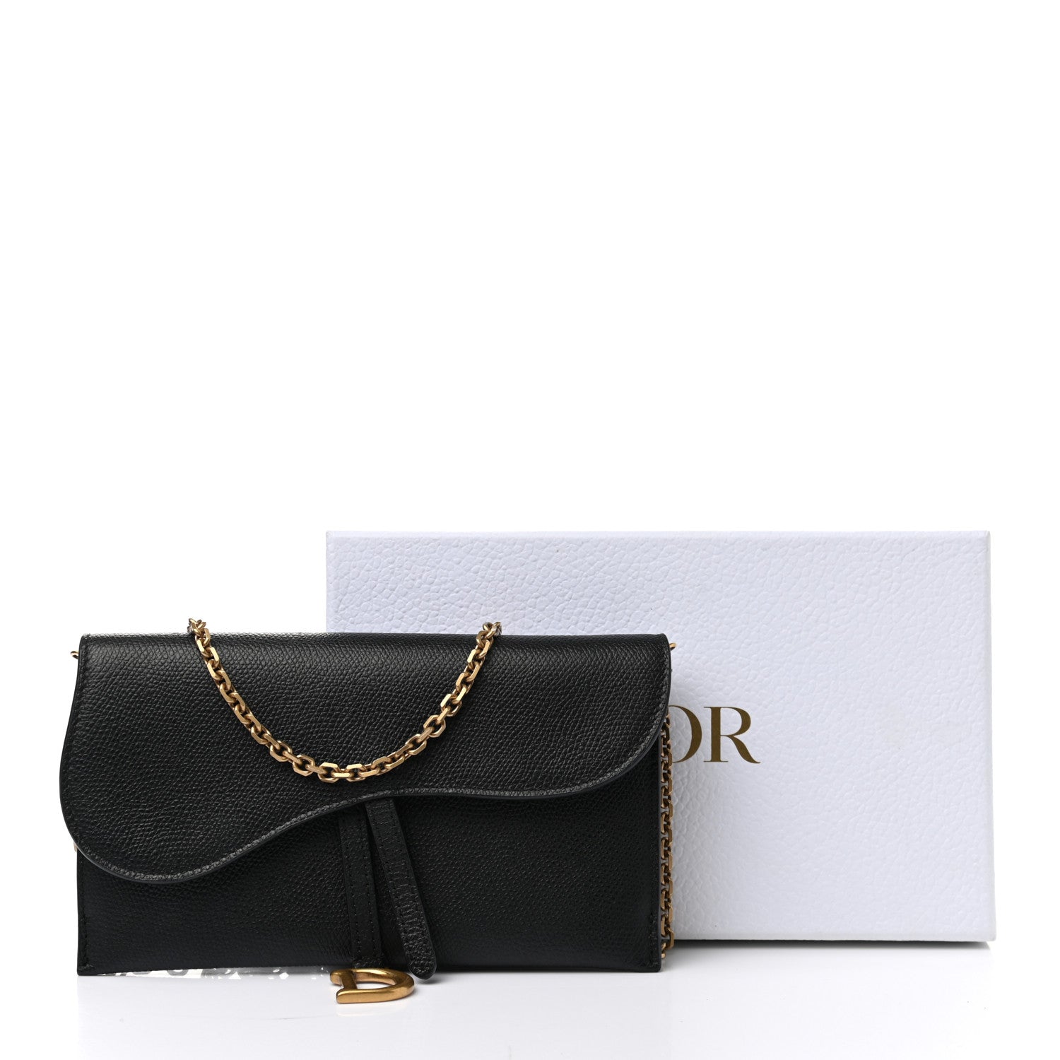 Christian Dior Grained Calfskin Saddle Chain Wallet Pouch Black 11 of 11