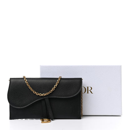 Christian Dior Grained Calfskin Saddle Chain Wallet Pouch Black 11 of 11
