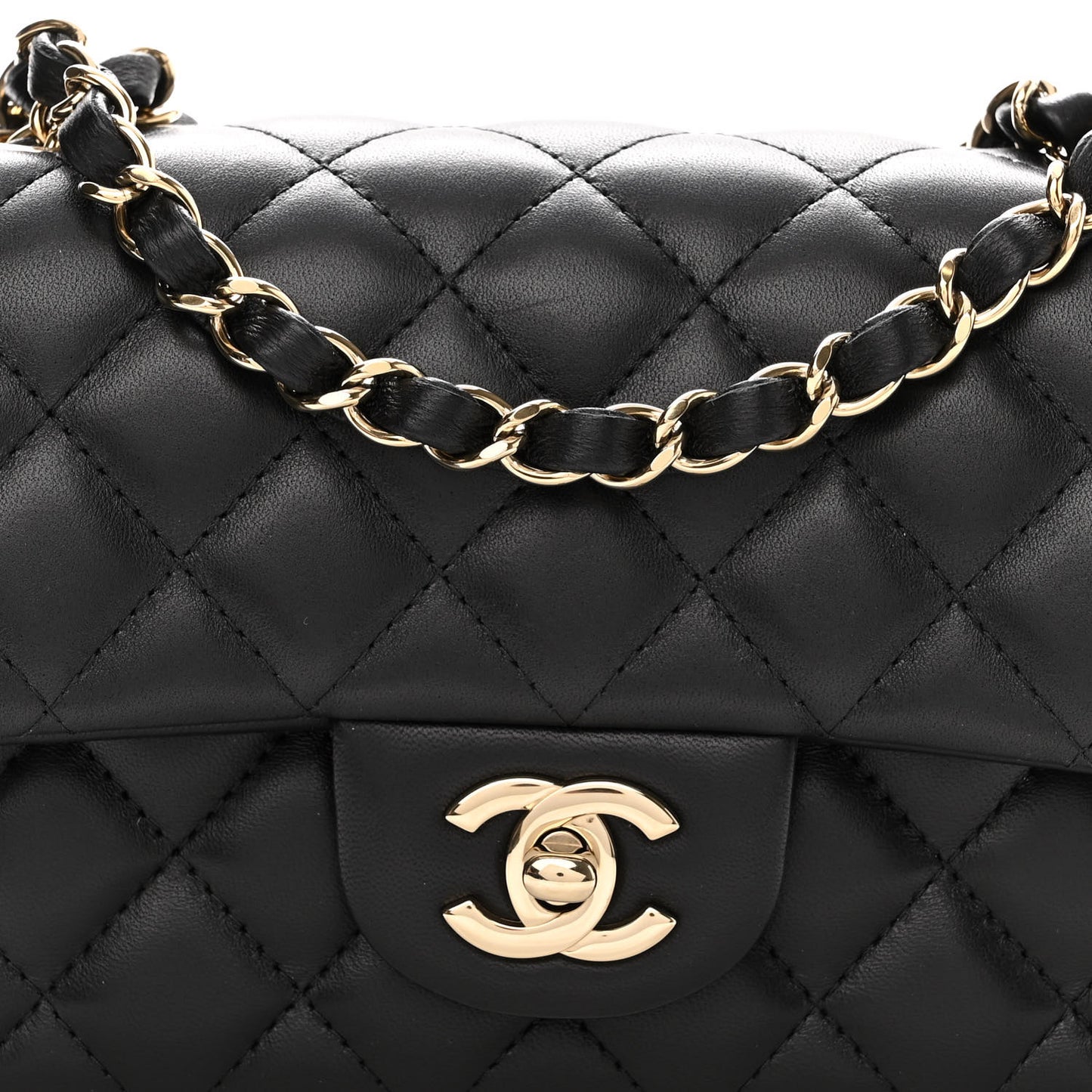 Lambskin Quilted Mini Rectangular Flap Black