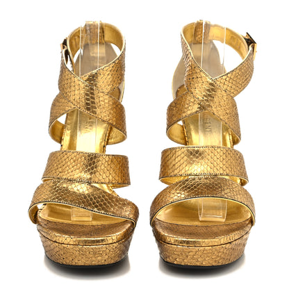 Saint Laurent Calfskin Snakeskin Effect Cosmo Lame Platform Sandals 38 Gold 2 of 11