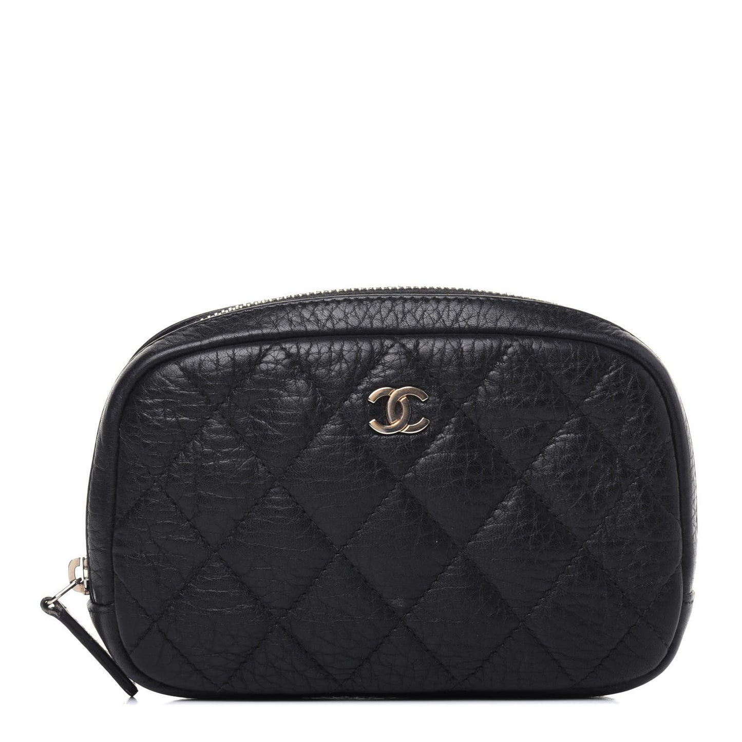 Calfskin Quilted Small Curvy Pouch Cosmetic Case Navy Blue
