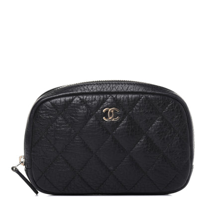 Chanel Calfskin Quilted Small Curvy Pouch Cosmetic Case Navy Blue 1 of 10