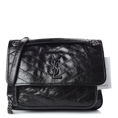 Saint Laurent Crinkled Calfskin Matelasse Monogram Medium Niki Chain Satchel Black 1 of 12