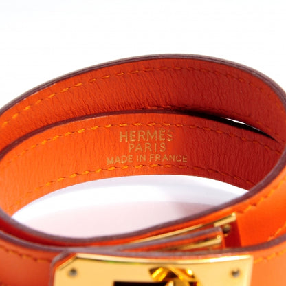 Hermes Tadelakt Leather Kelly Double Tour Bracelet Orange 5 of 7