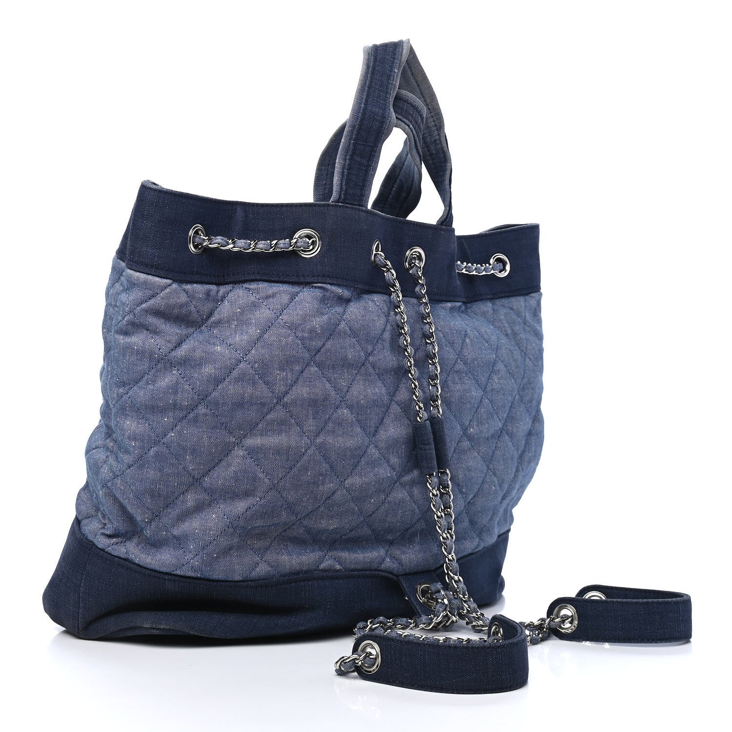 Chanel Denim Medallion Quilted Drawstring Bag Blue 2 of 10