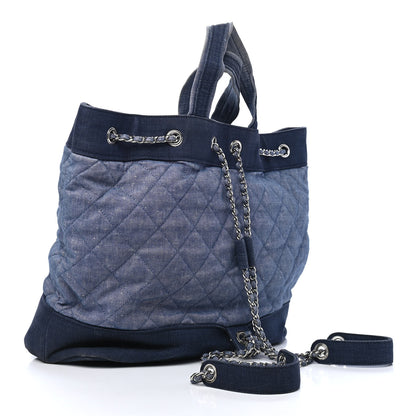 Chanel Denim Medallion Quilted Drawstring Bag Blue 2 of 10