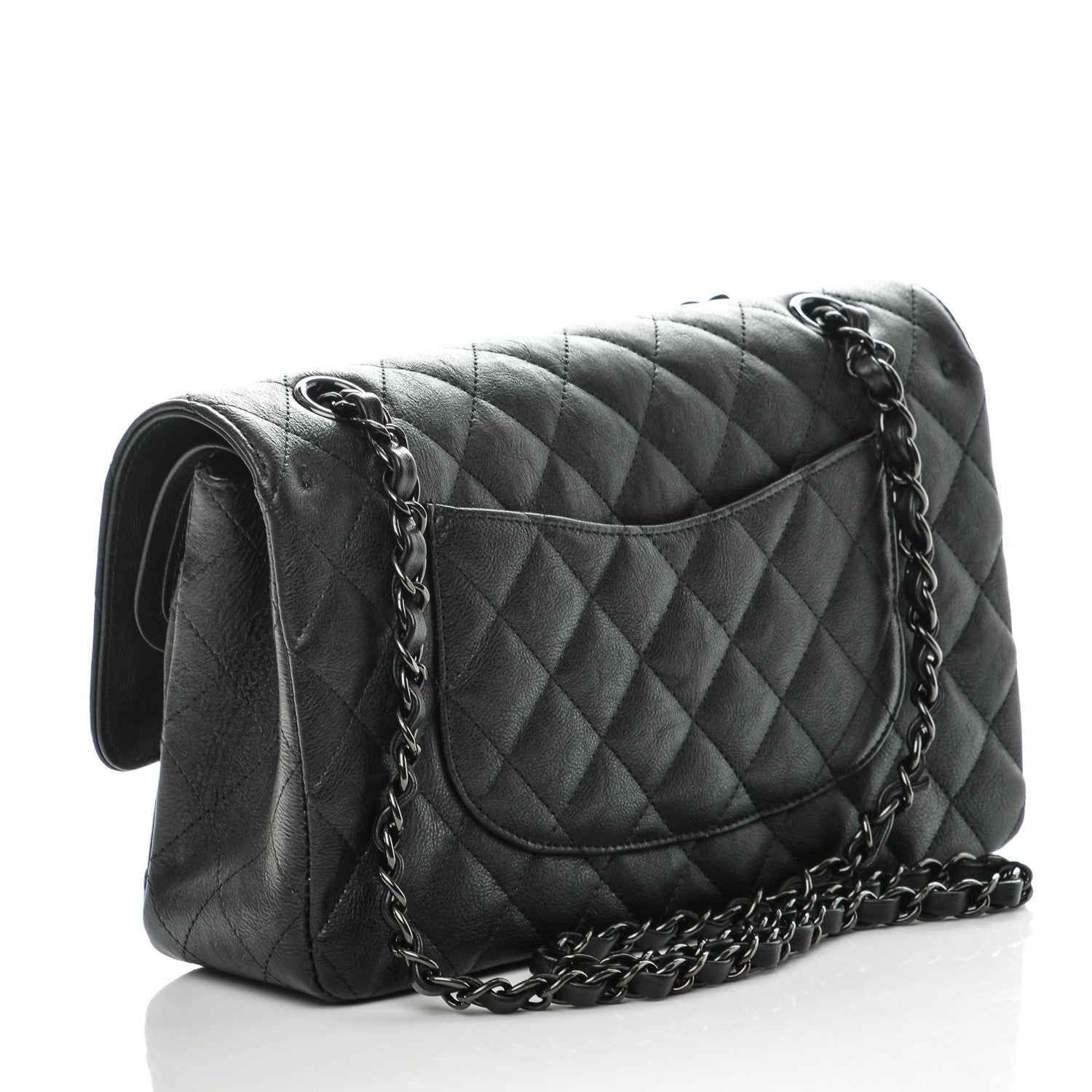 Chanel Crumpled Calfskin Quilted Medium Double Flap So Black 3 of 8