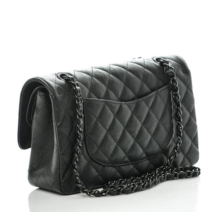 Chanel Crumpled Calfskin Quilted Medium Double Flap So Black 3 of 8