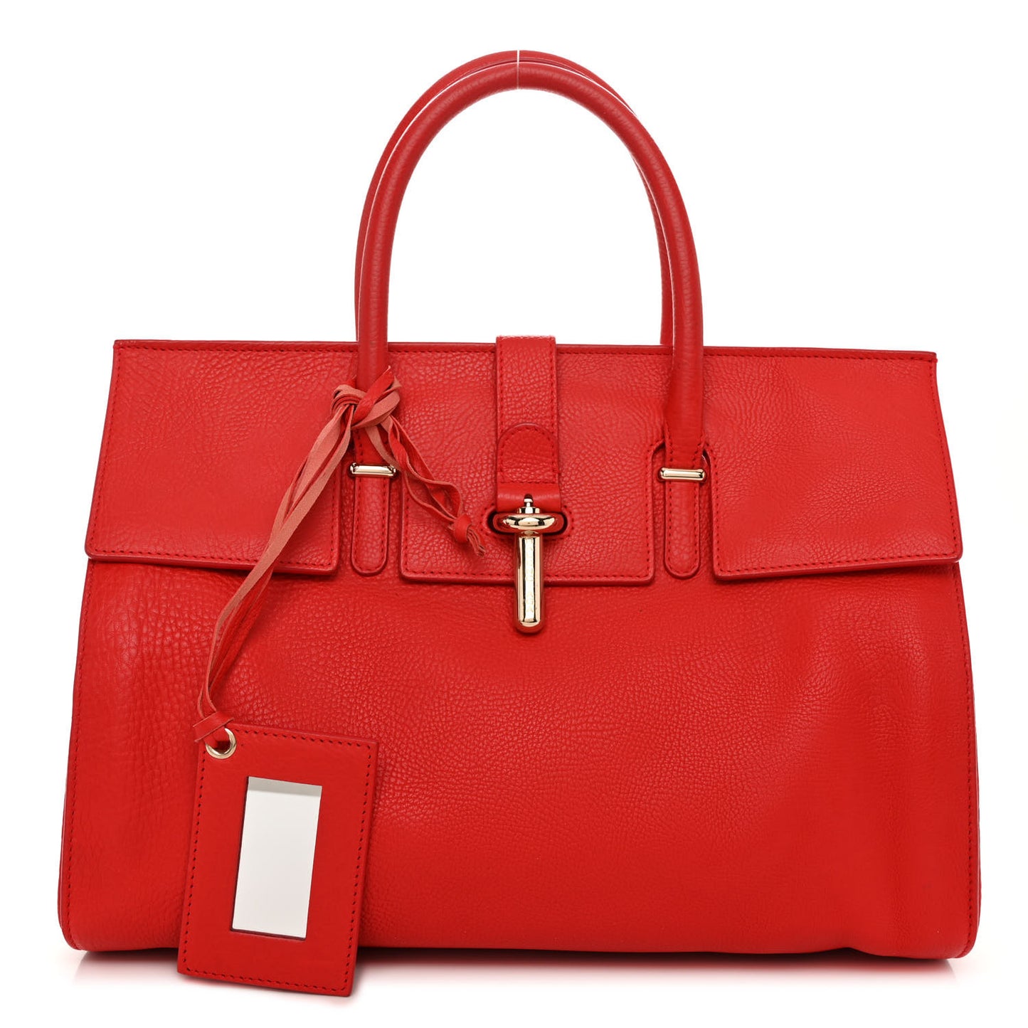 Grained Calfskin M Tube Round Tote Rouge Coquelicot