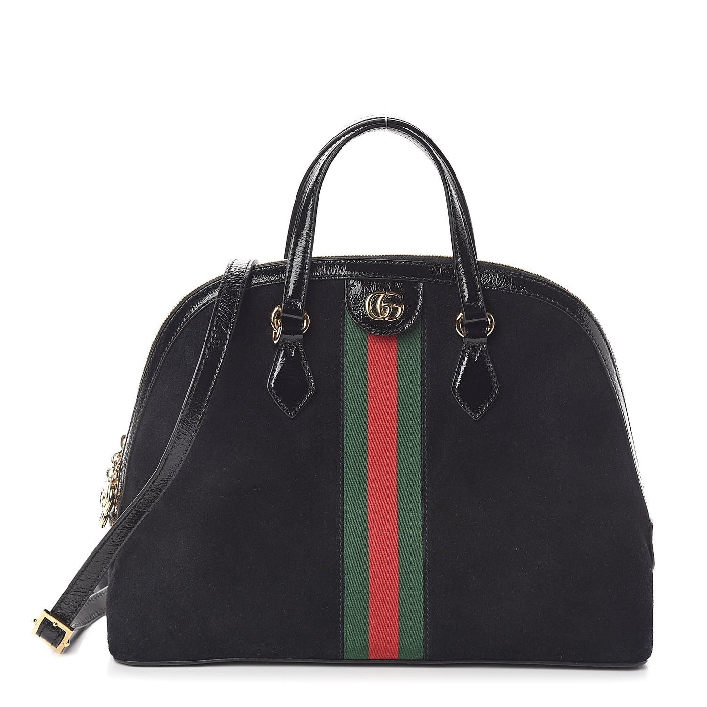 Suede Patent GG Web Medium Ophidia Top Handle Dome Bag Black