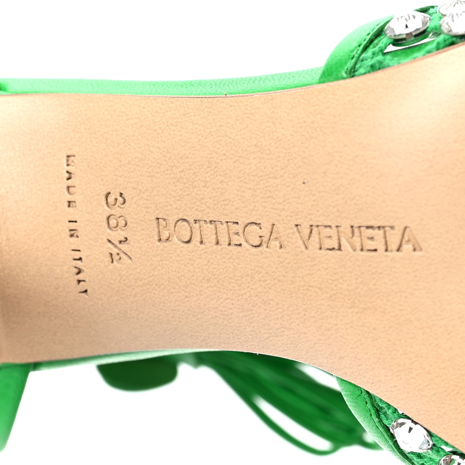 Bottega Veneta Mesh Nappa Crystal Embellished Sparkle Stretch Ankle Tie Sandals 38.5 Parakeet 6 of 7