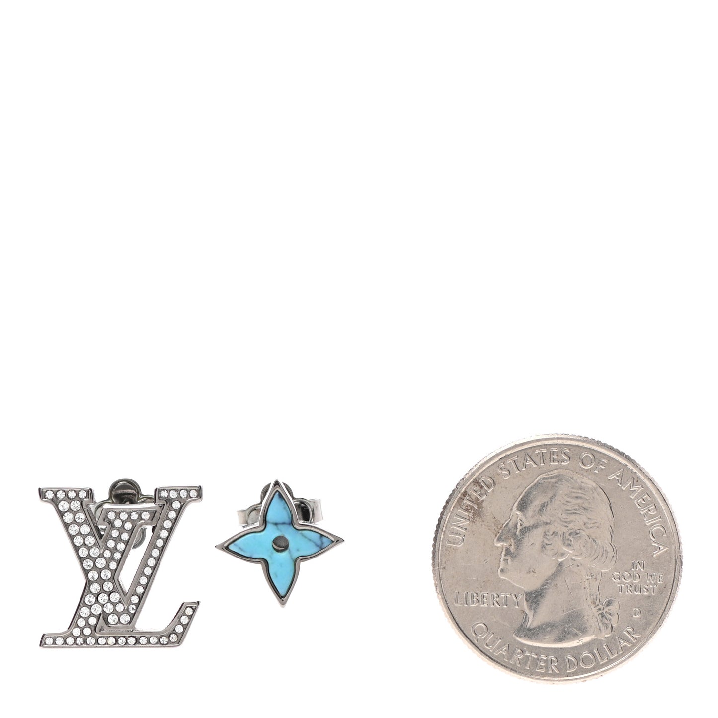 Crystal LV Initials Earrings Silver Blue