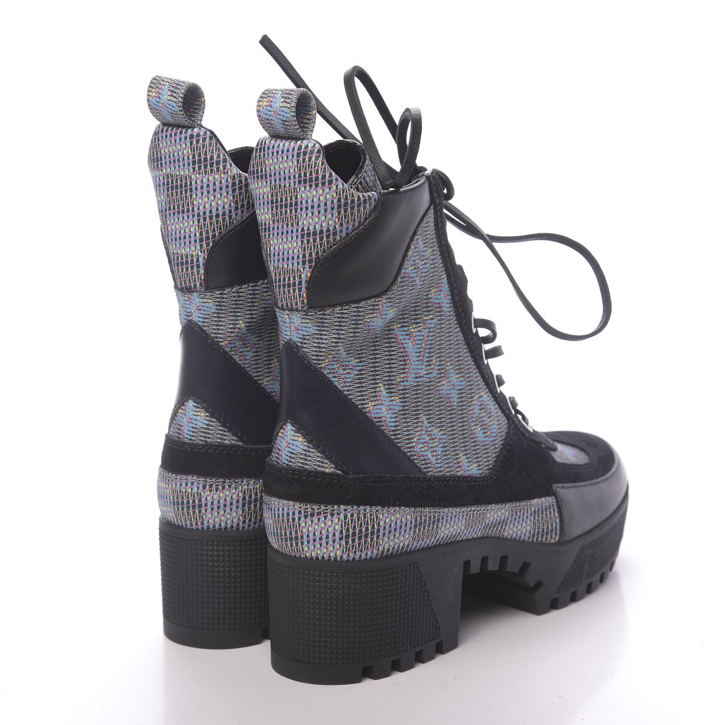 Monogram LV Pop Suede Calfskin Laureate Platform Desert Boots 36 Blue