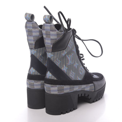 Louis Vuitton Monogram LV Pop Suede Calfskin Laureate Platform Desert Boots 36 Blue 4 of 8