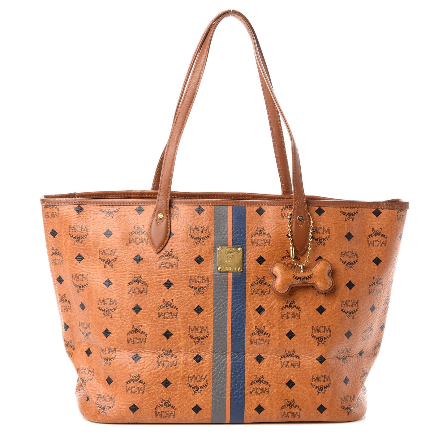 Visetos Dog Bone Striped Shopper Tote Cognac