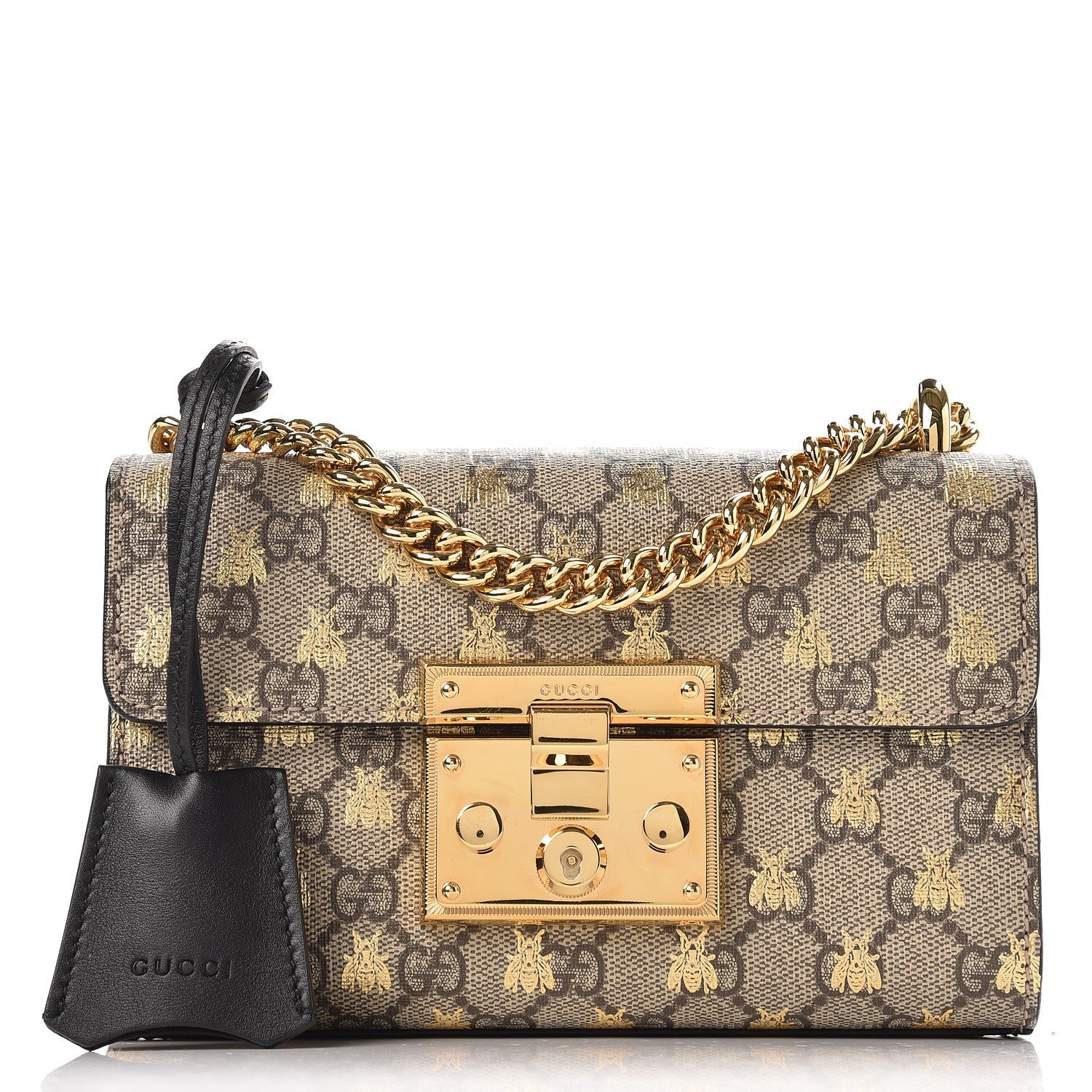 Gucci GG Supreme Monogram Bees Small Padlock Shoulder Bag Black 1 of 9