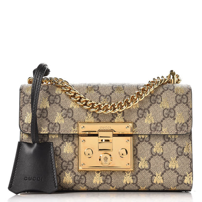 Gucci GG Supreme Monogram Bees Small Padlock Shoulder Bag Black 1 of 9