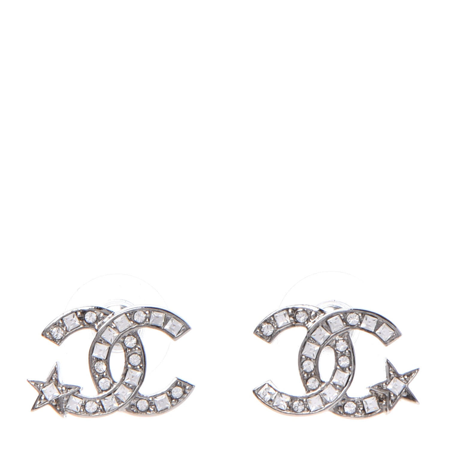 Chanel Crystal CC Starfall Earrings Silver 1 of 5