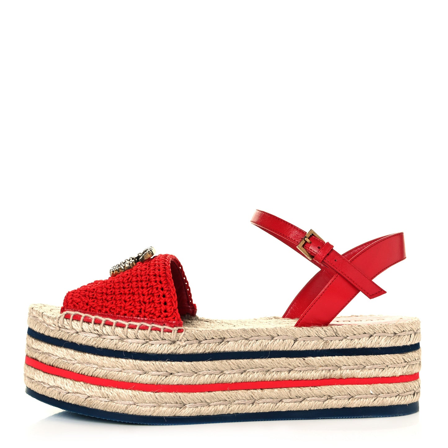 Cotton Malaga Kid Crochet Pearly GG Lilibeth Espadrille Platform Sandals 37 Hibiscus Red