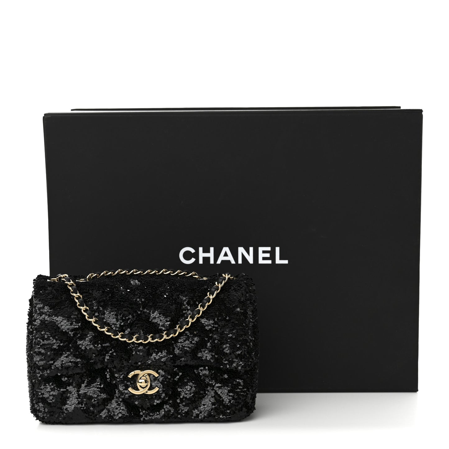 Sequin Quilted Small Single Flap Black