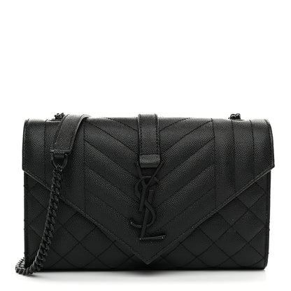 Saint Laurent Grain De Poudre Textured Mixed Matelasse Triquilt Small Monogram Monochrome Satchel Black 1 of 11