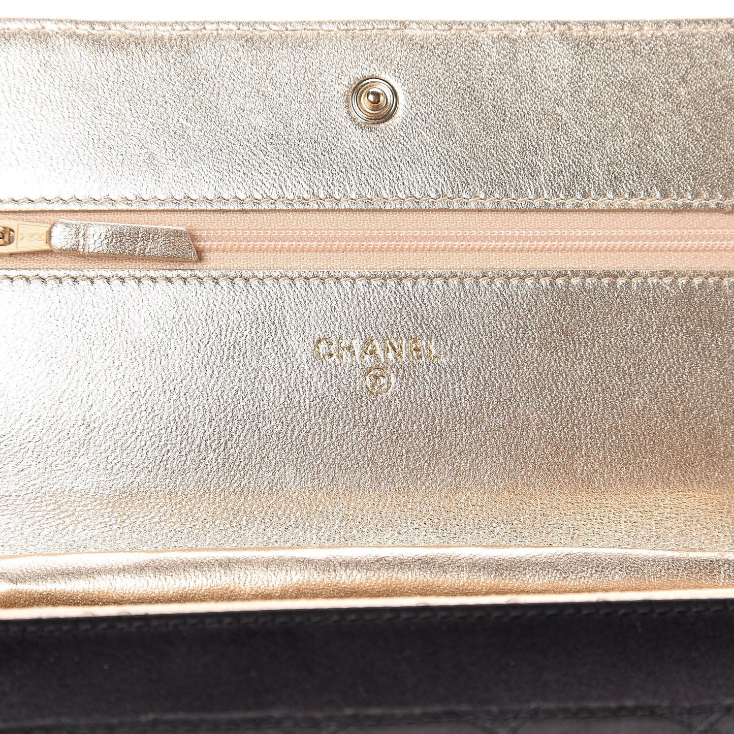 Satin Diamond Stitch Wallet On Chain WOC Black Gold