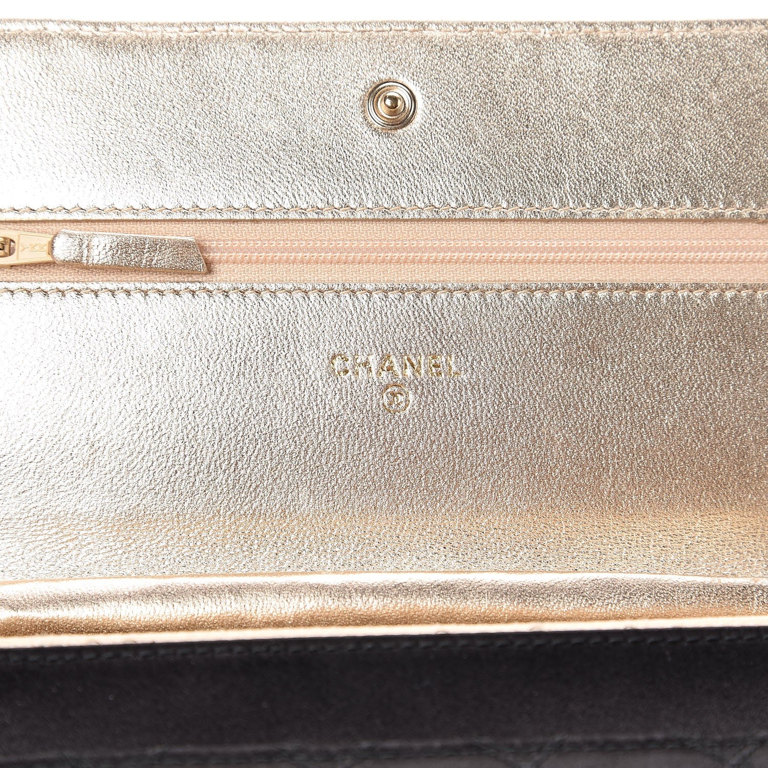 Chanel Satin Diamond Stitch Wallet On Chain WOC Black Gold 7 of 9