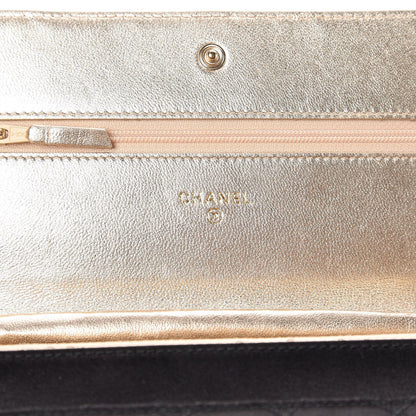 Chanel Satin Diamond Stitch Wallet On Chain WOC Black Gold 7 of 9