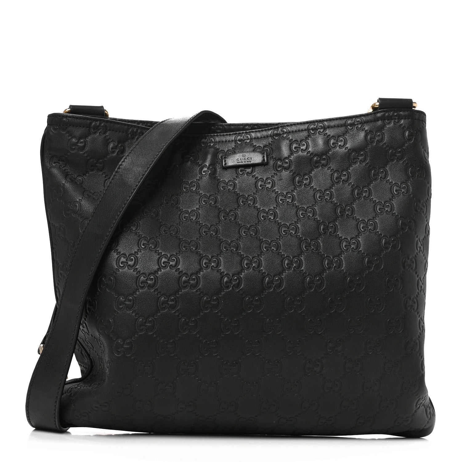 Gucci Guccissima Medium Flat Messenger Bag Black 1 of 10
