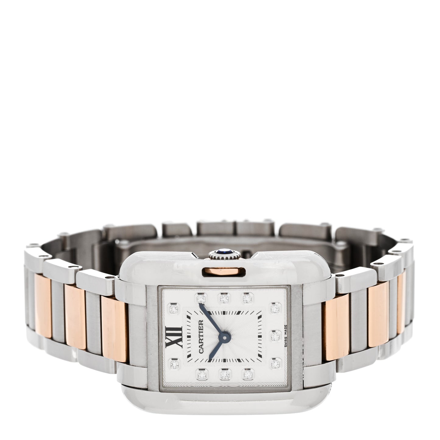Stainless Steel 18K Pink Gold Diamond 23mm Tank Anglaise Quartz Watch