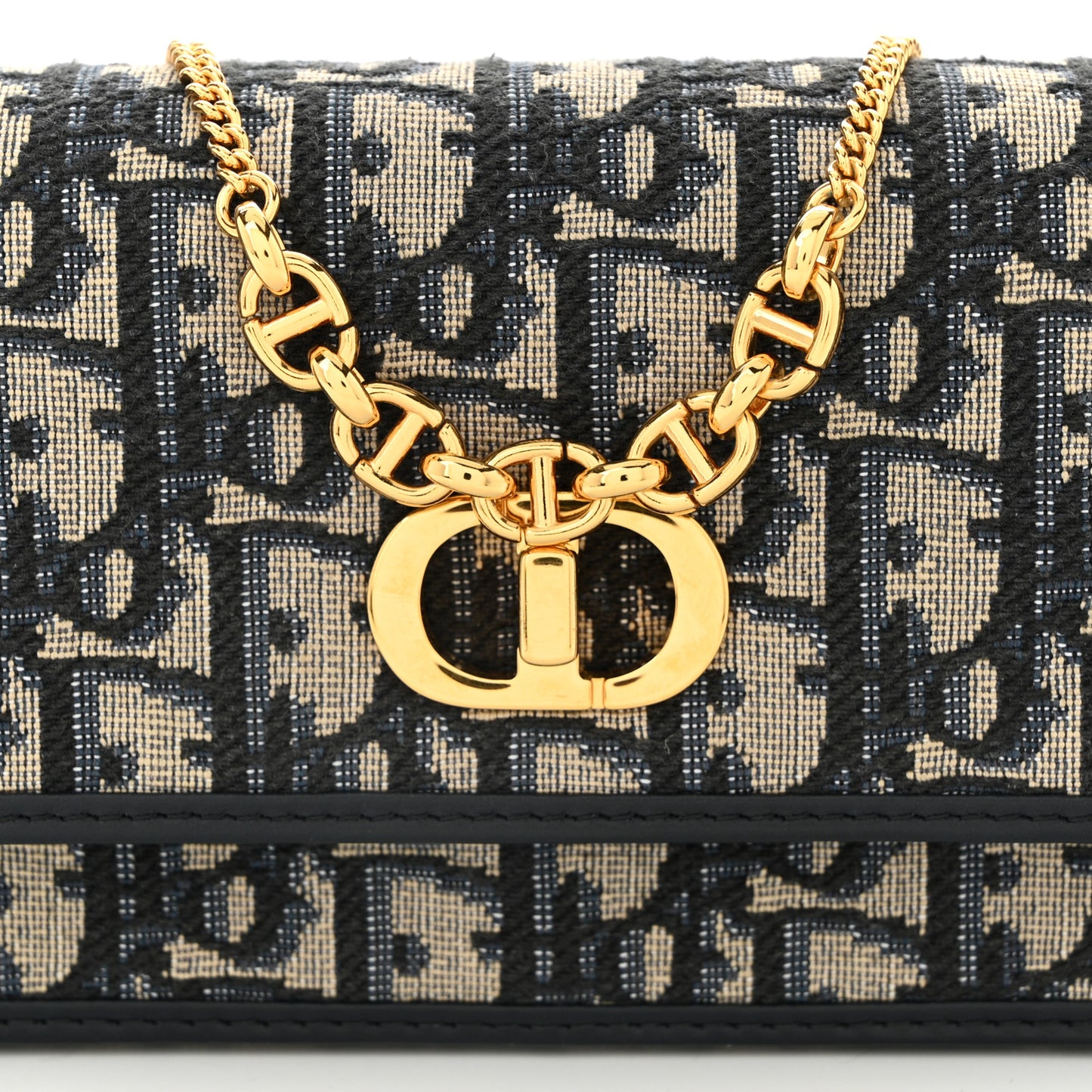 Oblique Calfskin Small Miss Caro Pouch With Chain Blue