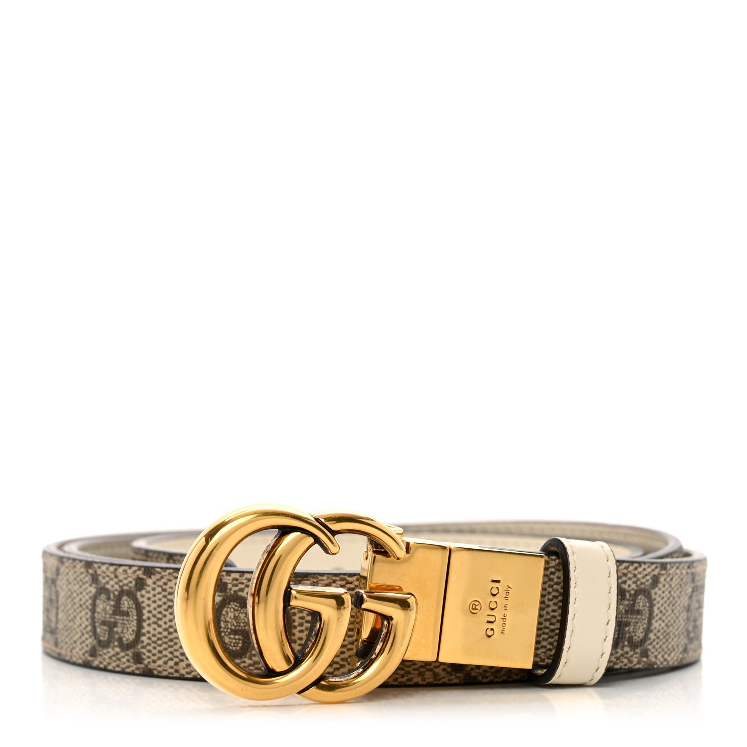 Gucci Calfskin GG Supreme Monogram Double G Reversible 20mm Belt 95 38 Beige Mystic White 2 of 6
