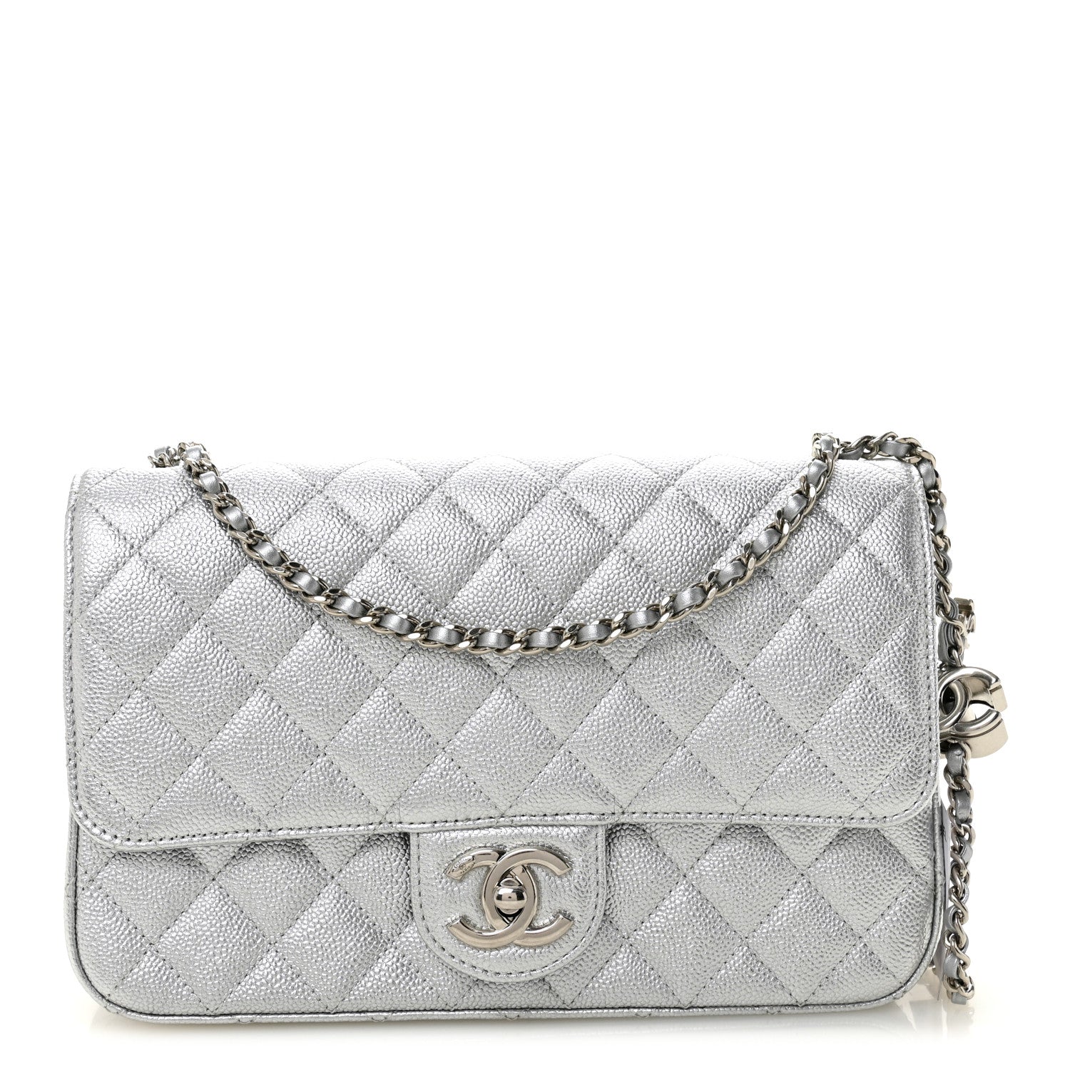 Chanel Metallic Caviar Quilted Medium CC Slide Flap Silver Silver 1 of 11