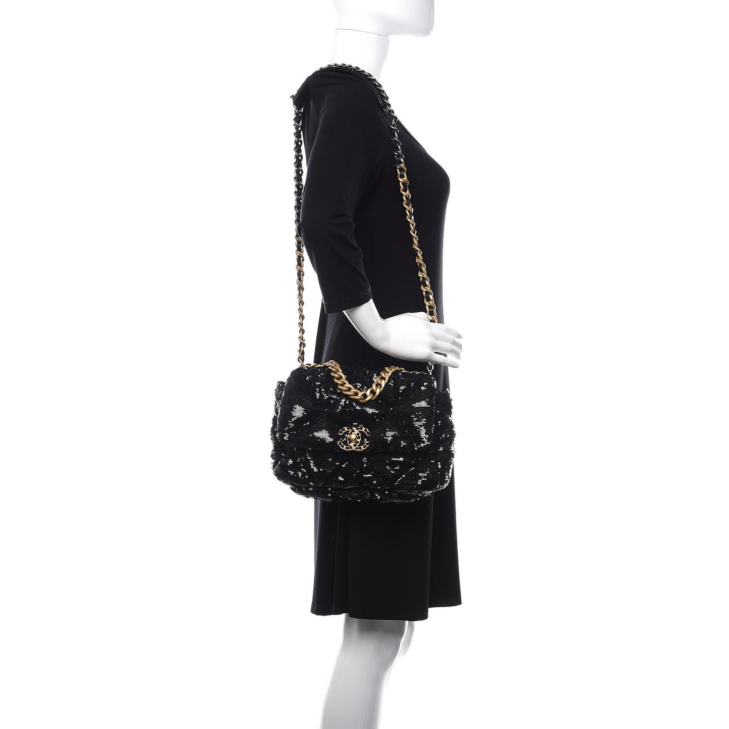 Sequin Quilted Medium 19 Flap Black
