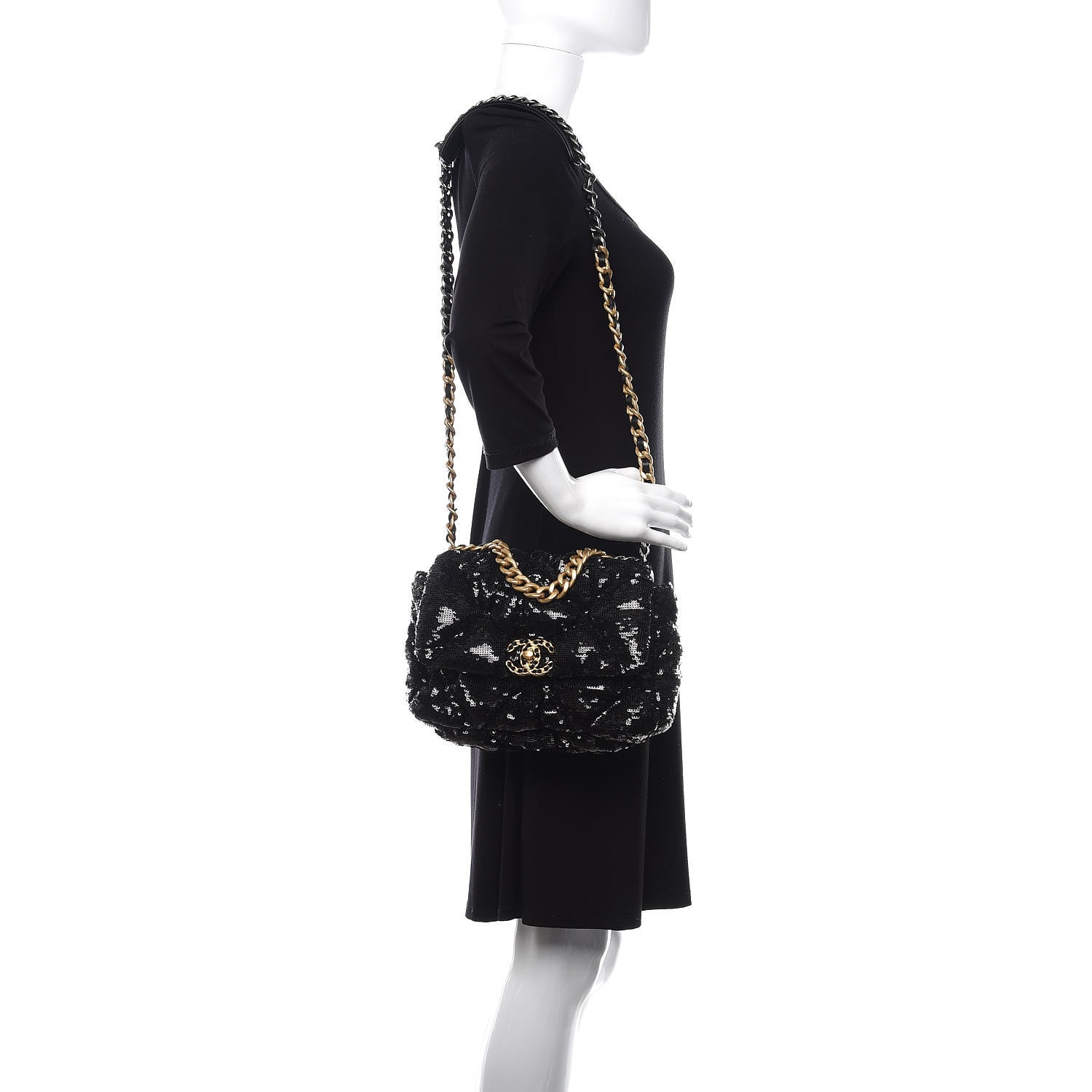 Chanel Sequin Quilted Medium 19 Flap Black 2 of 10