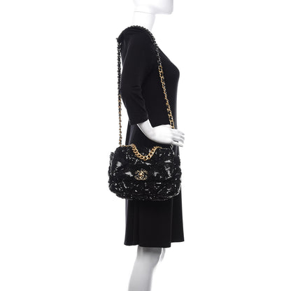 Chanel Sequin Quilted Medium 19 Flap Black 2 of 10