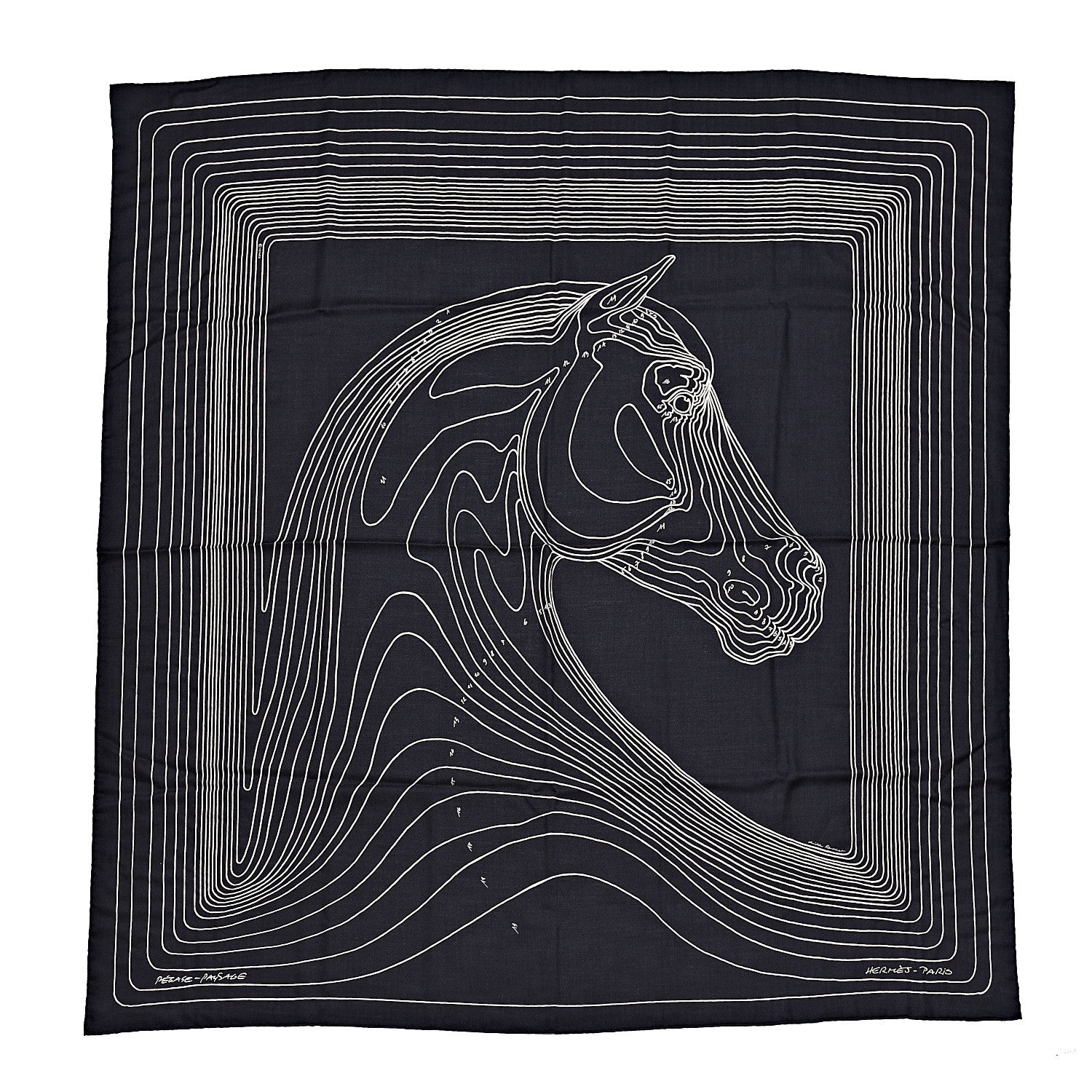 Hermes Cashmere Silk Pegase Paysage Shawl 140 Beige Black 1 of 5