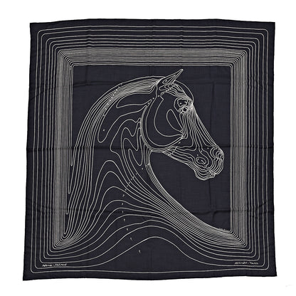 Hermes Cashmere Silk Pegase Paysage Shawl 140 Beige Black 1 of 5