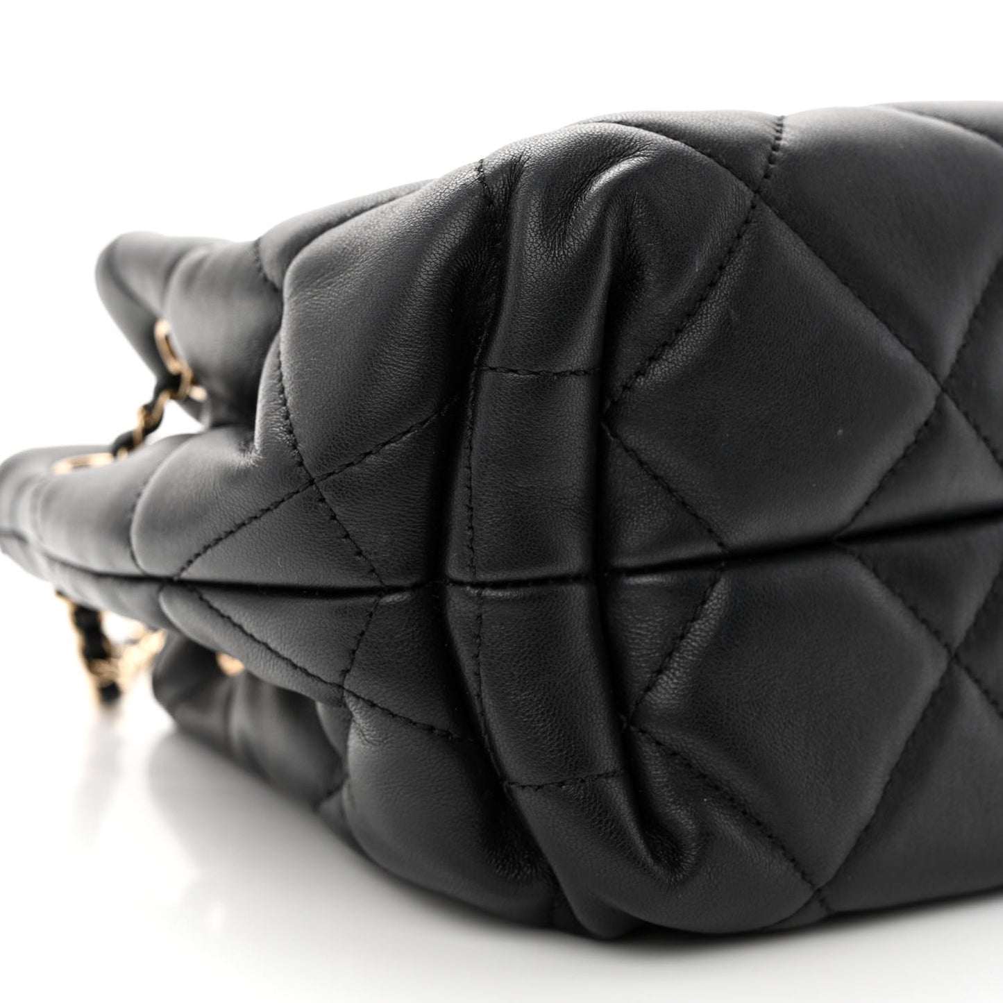 Lambskin Quilted CC Dweller Drawstring Bucket Bag Black