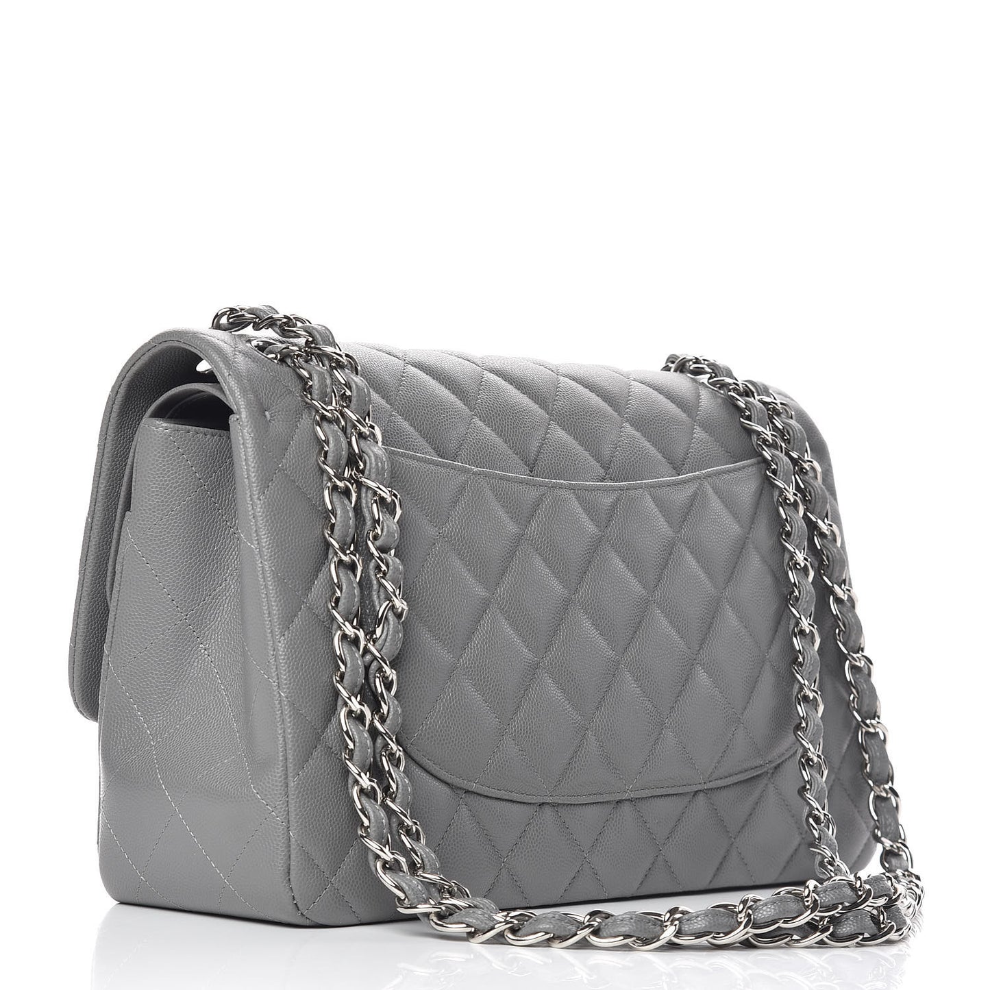 Caviar Quilted Jumbo Double Flap Grey
