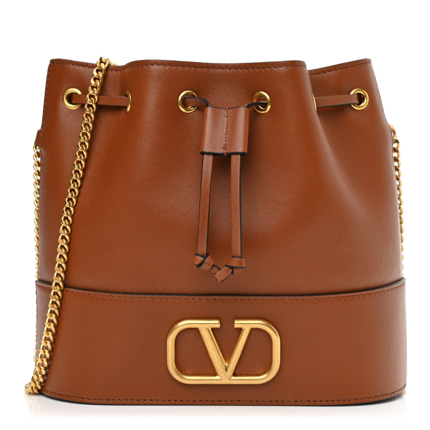 Valentino Garavani Nappa Mini VLogo Signature Chain Bucket Bag Saddle Brown 1 of 7