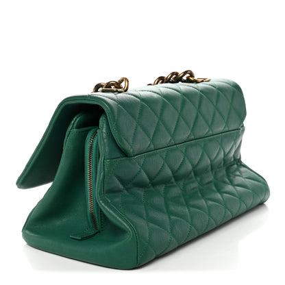 Chanel Shiny Sheepskin Quilted Large Trapezio Flap Green 3 of 10