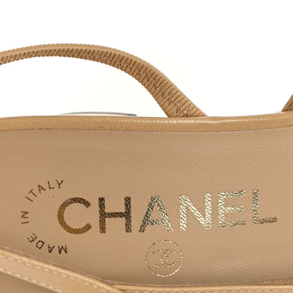Chanel Goatskin Grosgrain Cap Toe CC Slingback Pumps 36 Beige Black 8 of 10