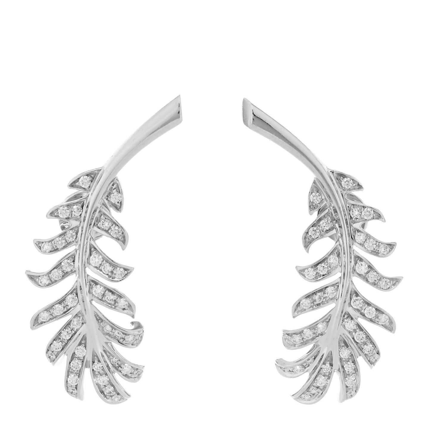18K White Gold Diamond Plume De Chanel Clip On Earrings