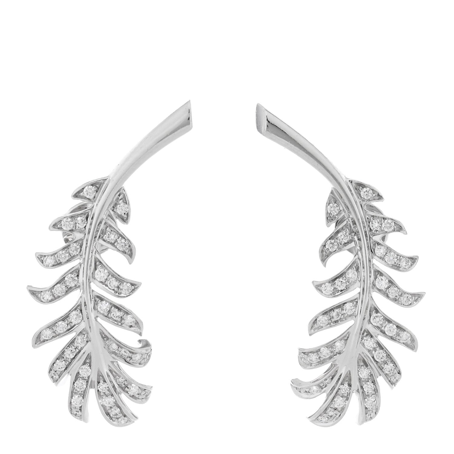 Chanel 18K White Gold Diamond Plume De Chanel Clip On Earrings 1 of 4