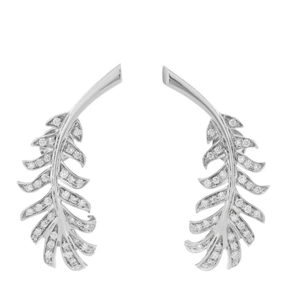Chanel 18K White Gold Diamond Plume De Chanel Clip On Earrings 1 of 4