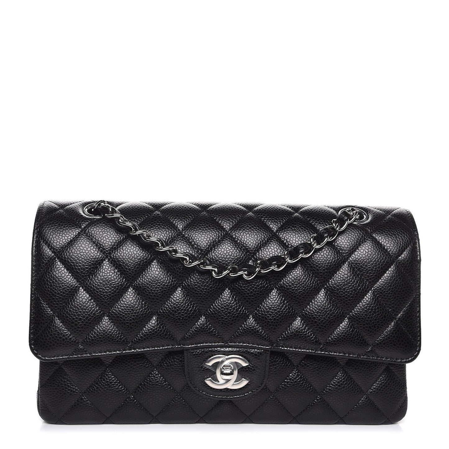 Caviar Quilted Medium Double Flap Black