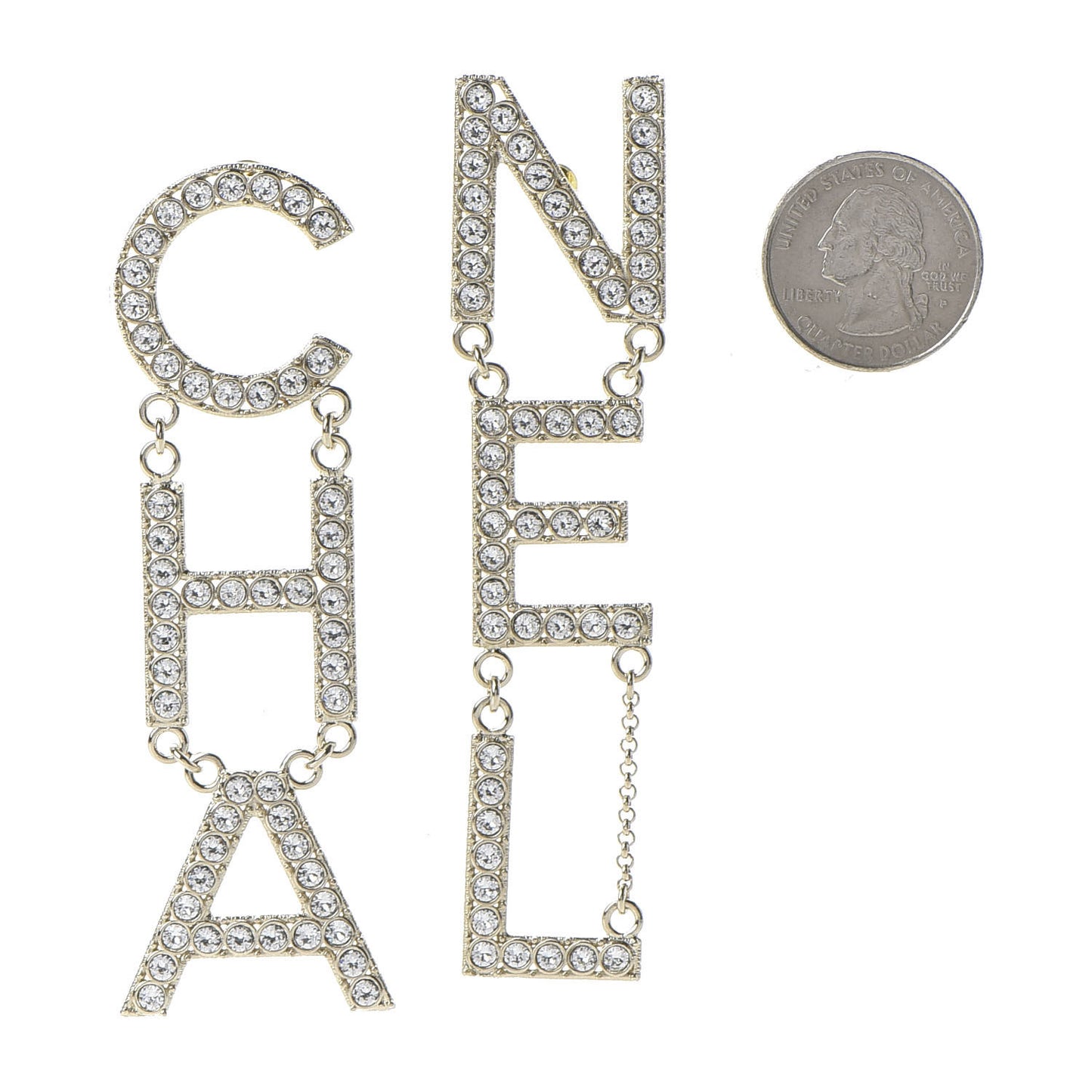 Crystal Cha-Nel Logo Drop Earrings Gold