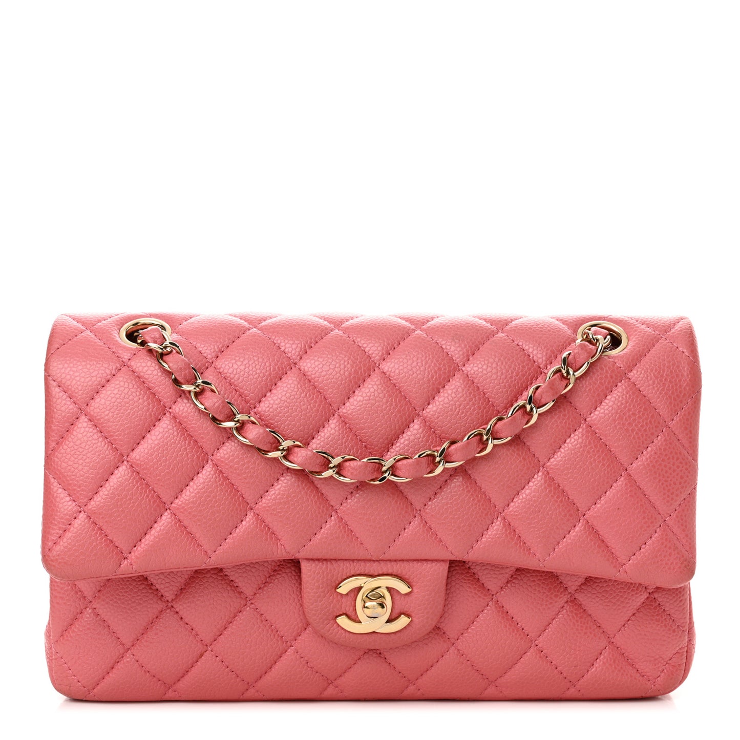 Iridescent Caviar Quilted Medium Double Flap Dark Pink