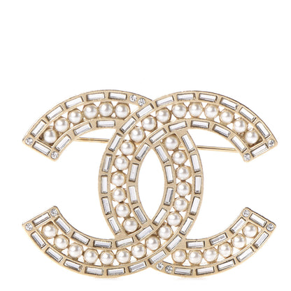 Chanel Pearl Crystal Baguette CC Brooch Gold 1 of 4